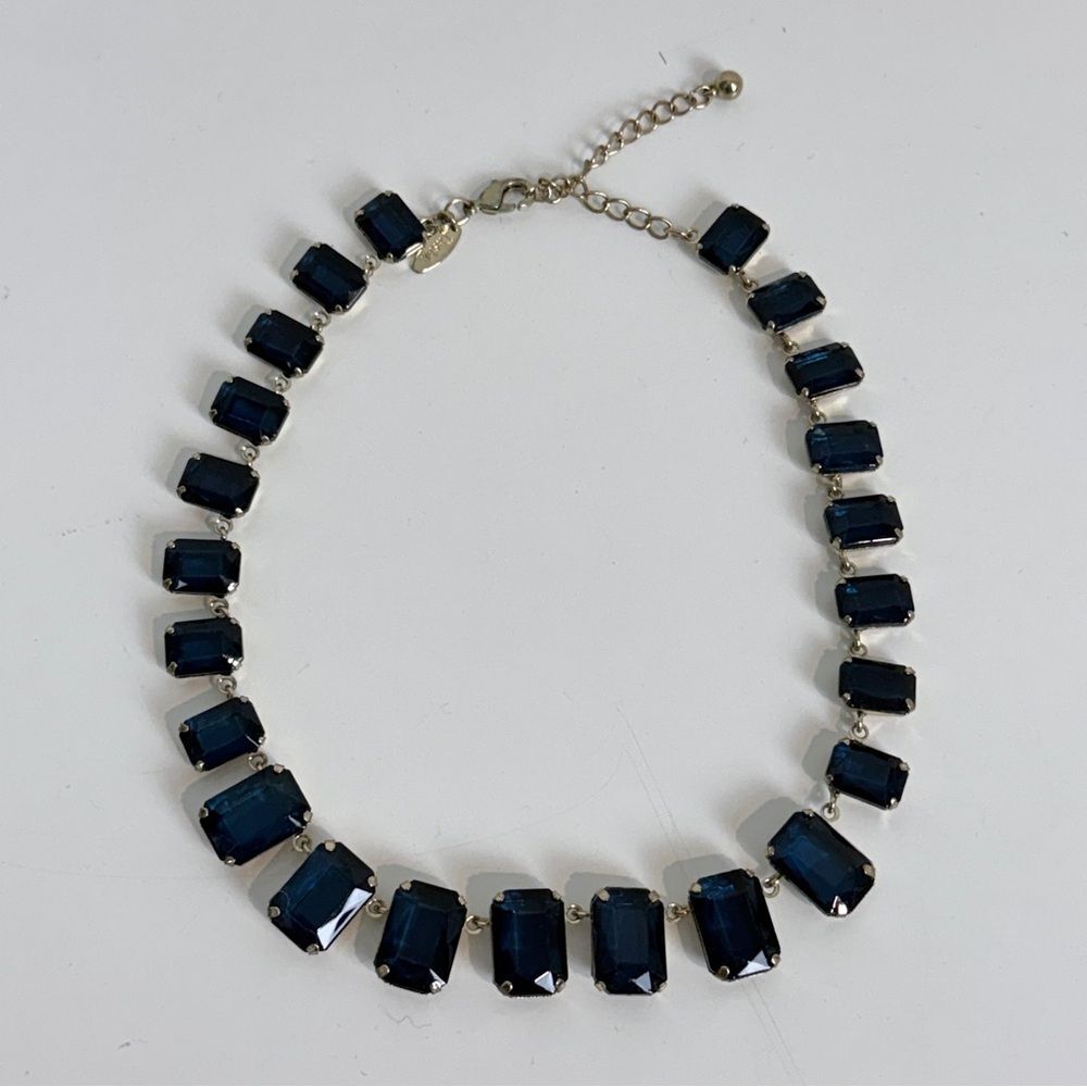 Tasha Midnight Blue Statement Necklace Gold Tone Chain 16-19”